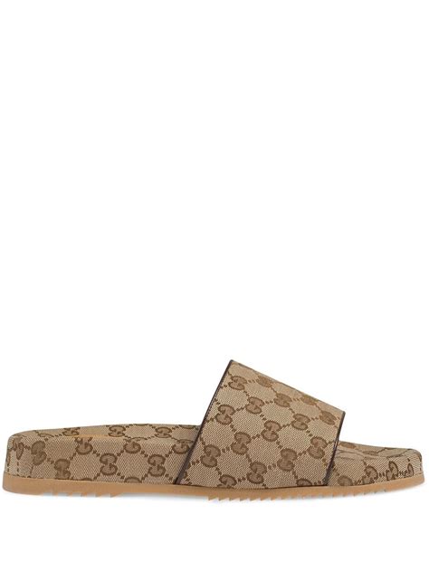 gucci g print shower slides|Gucci ladies slides.